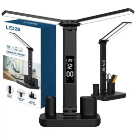   LED éjjeli/asztali lámpa 5W 150lm 3000-6500K CCT kijelzővel állítható fényerő-szabályozható USB fekete NOBLITE KOBI