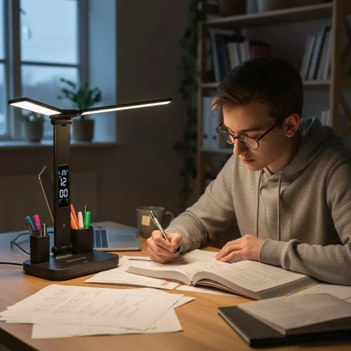 LED éjjeli/asztali lámpa 5W 150lm 3000-6500K CCT kijelzővel állítható fényerő-szabályozható USB fekete NOBLITE KOBI