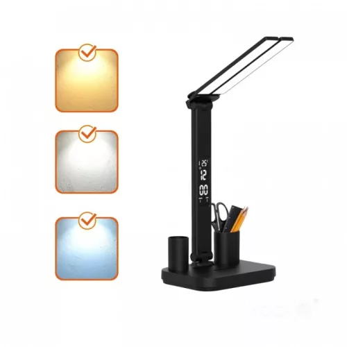 LED éjjeli/asztali lámpa 5W 150lm 3000-6500K CCT kijelzővel állítható fényerő-szabályozható USB fekete NOBLITE KOBI
