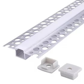   Alumínium LED Profil Süllyesztett Szalagokhoz, Tejes Színű Borítás, Ezüst Készlet, 2m, Kobi