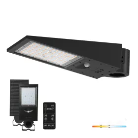   Napelemes LED utcai lámpa, ipari úti lámpatest, 30W, 4800lm CCT, mozgás- és alkonyérzékelővel, IP65, IK07, fekete, Kobi utcai lámpa