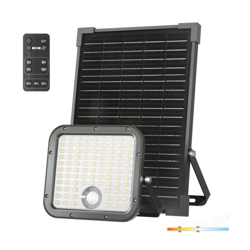 LED napelemes reflektor kültéri kertre 30W 4800lm CCT 360° napelemes mozgásérzékelővel IP65 fekete MHCS Kobi