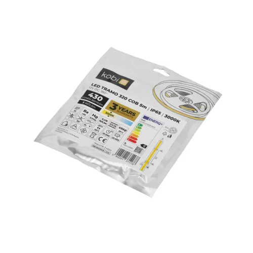 LED szalag kültéri 5W 430lm 3000K Meleg 1600LED 12V 5m IP65 CRI90 Tramo Prémium Kobi