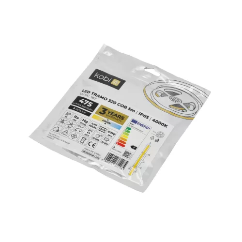 LED szalag kültéri 5W 475lm 4000K semleges 1600LED 12V 5m IP65 CRI90 Tramo Premium Kobi