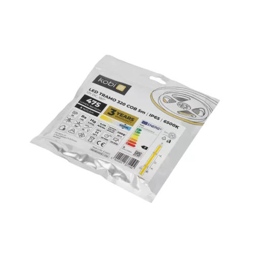 LED szalag kültéri 5W 475lm 6500 Hideg 1600LED 12V 5m IP65 CRI90 Tramo Prémium Kobi
