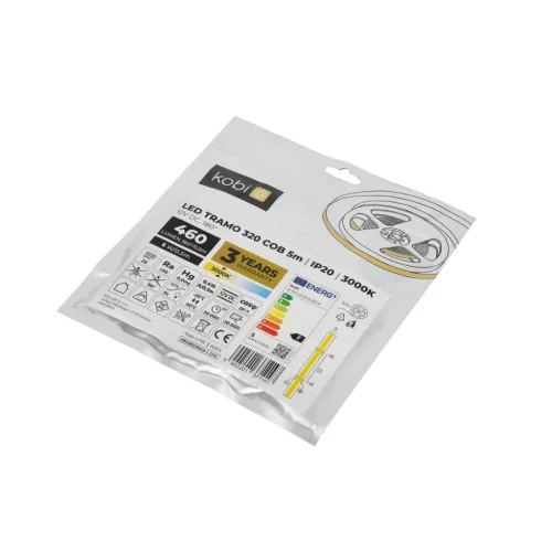 LED szalag 5W 460lm 3000K Meleg 1600LED 12V 5m CRI90 Tramo Prémium Kobi