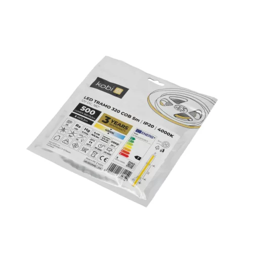 LED szalag 5W 500lm 4000K Semleges 1600LED 12V 5m CRI90 Tramo Prémium Kobi