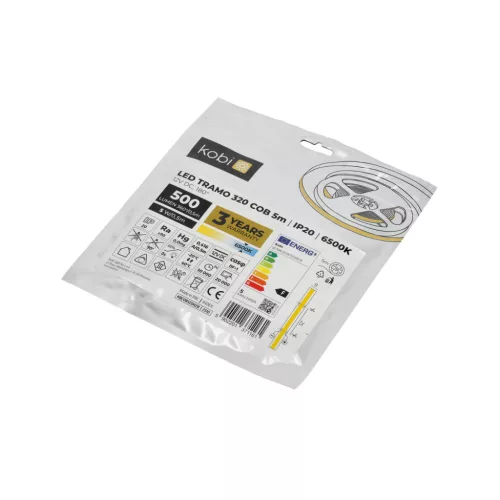 LED szalag 5W 500lm 6500K Hideg 1600LED 12V 5m CRI90 Tramo Prémium Kobi