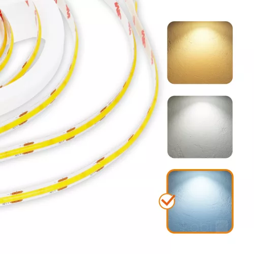 LED szalag 5W 500lm 6500K Hideg 1600LED 12V 5m CRI90 Tramo Prémium Kobi
