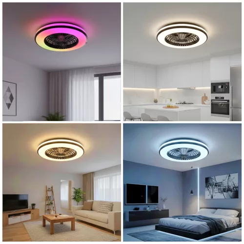 Felületre szerelhető LED lámpás ventilátor 48W 3000-6500 CCT RGB 1300lm távirányítóval dimmelhető fekete VIENTO COOL-R Kobi