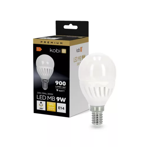 E14 LED gömbizzó 9W 900lm 3000K Meleg 200° Prémium Kobi