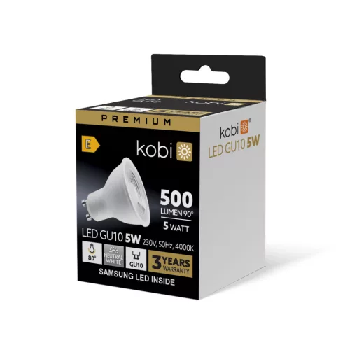 LED izzó GU10 spotlámpa 5W 450lm 4000K Semleges 80° Prémium Kobi