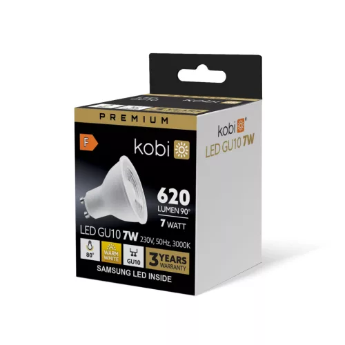 LED izzó GU10 spotlámpa 7W 630lm 3000K Meleg 80° Prémium Kobi