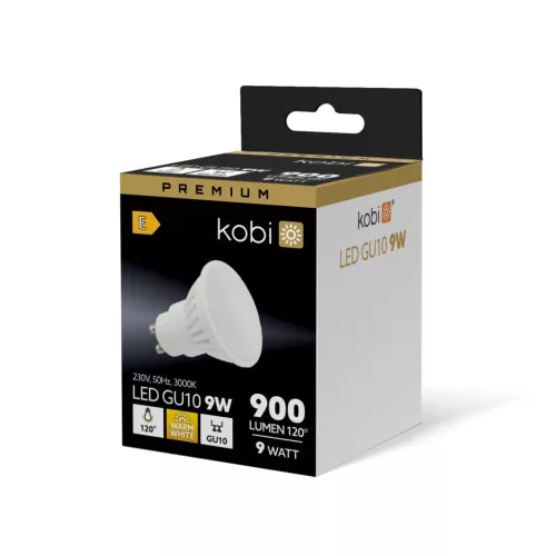 LED izzó GU10 spotlámpa 9W 900lm 3000K Meleg 120° Prémium Kobi