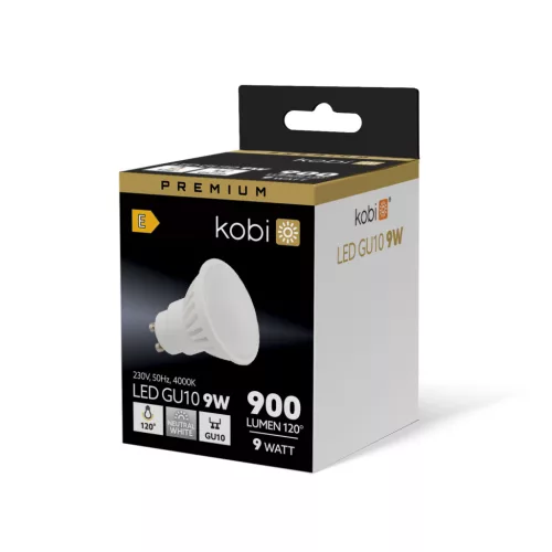 LED izzó GU10 spotlámpa 9W 900lm 4000K Semleges 120° Prémium Kobi