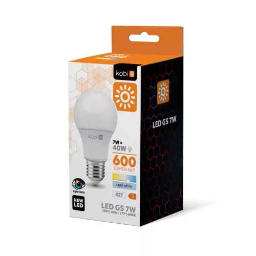LED izzó E27 gömb alakú 7W 600lm 6000K Hideg 270° Kobi