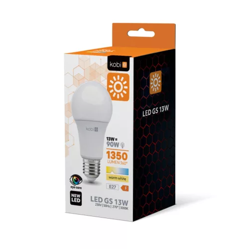 LED izzó E27 gömb alakú 13W 1350lm 3000K Meleg 270° Kobi