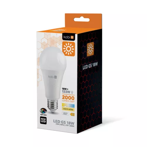 LED izzó E27 gömb alakú 18W 2000lm 3000K Meleg 270° Kobi
