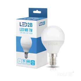   LED izzó E14 gömb alakú 7W 600lm 6500K Hideg 180° LED2B Kobi
