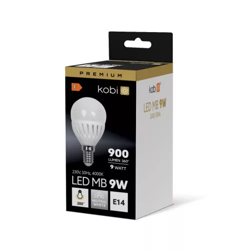 E14 LED gömbizzó 9W 900lm 4000K Semleges 200° Prémium Kobi