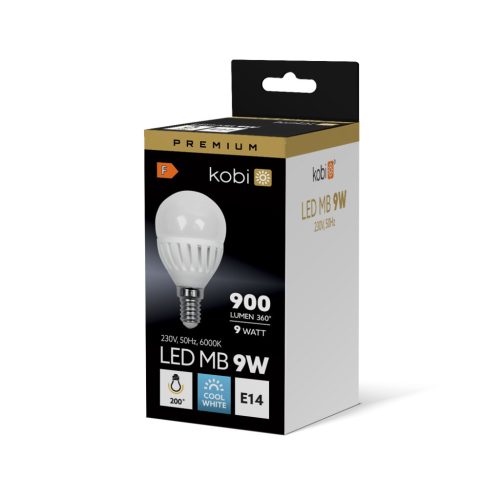 E14 LED gömbizzó 9W 900lm 6000K Hideg 200° Prémium Kobi