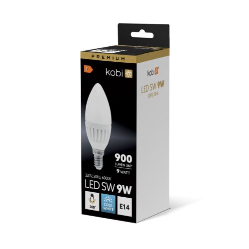 E14 LED gyertyaizzó 9W 900lm 6000K Hideg 200° Prémium Kobi