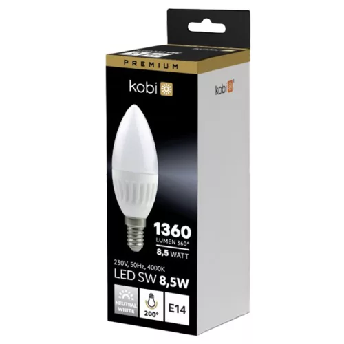 LED izzó E14 gyertya B35 8.5W 1360lm 4000K semleges 200° Kobi Premium