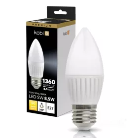   LED izzó E27 gyertya B35 8.5W 1360lm 3000K Meleg 200° Kobi Prémium