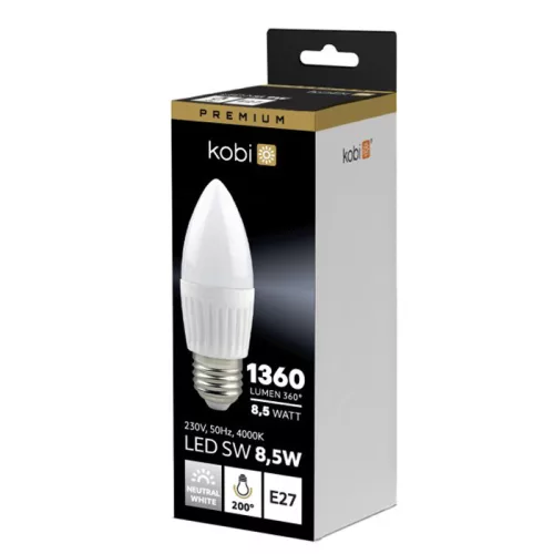 E27 LED gyertyaizzó B35 8.5W 1360lm 4000K semleges 200° Kobi Premium
