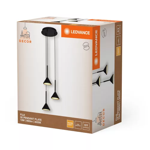 LED függőlámpa dekoratív mennyezeti függő 13W 3000K dekor Fuji függő fekete LEDVANCE