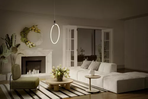 Dekoratív LED függő mennyezeti lámpa 18W 2000lm 3000K Meleg, szabályozható fényerejű, függő, szürke dekorációval, Ledvance