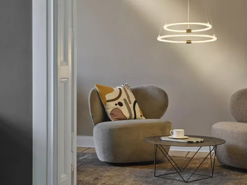 Dekoratív LED függő mennyezeti lámpa 21W 2400lm 3000K Meleg, szabályozható fényerejű, függő, szürke dekorációval, Ledvance