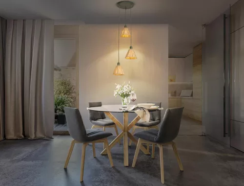 Dekoratív mennyezeti lámpa, E27, függő, barna, zöld, raffia dekorációval, Ledvance