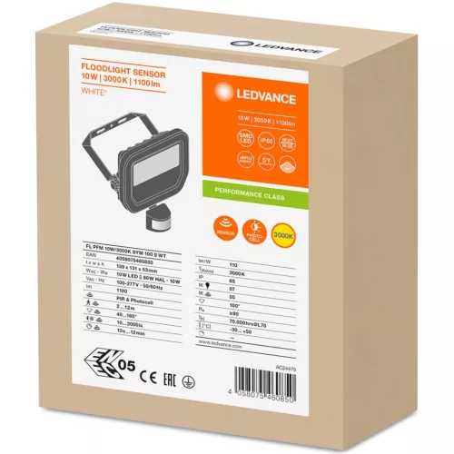 LED-es reflektor 10W 1100lm 3000K IP65 fehér mozgás- és alkonyérzékelővel LEDVANCE reflektor