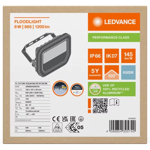 LED reflektor 8W 1200lm 6500K IP66 fekete LEDVANCE reflektor