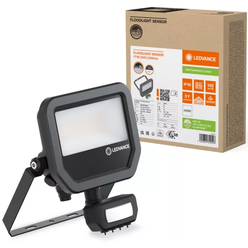 LED-es reflektor 17W 2400lm 4000K IP65 fekete mozgásérzékelővel LEDVANCE reflektor
