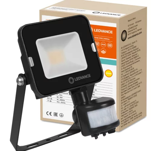 LED reflektor 10W 900lm 3000K IP65 fekete mozgás- és alkonyérzékelővel LEDVANCE COMPACT V