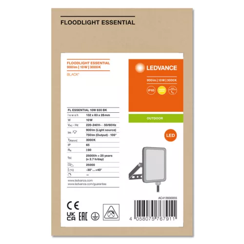 LED reflektor 10W 3000K 750lm IP65 fekete LEDVANCE ESSENTIAL