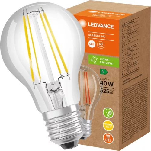 E27 A60 LED izzó 2.5W = 40W 525lm 3000K 300° LEDVANCE