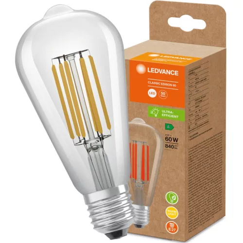 E27 ST64 LED izzó 4W = 60W 840lm 3000K  320° LEDVANCE Ultra Hatékony izzószál