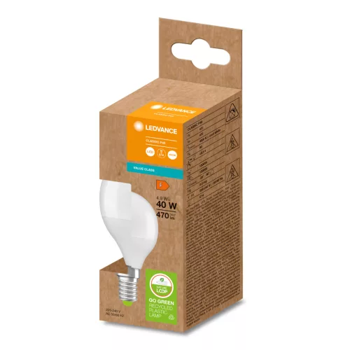 PCR LED izzó E14 P45 4.9W = 40W 470lm 4000K 200° Eco Recycling Neutral LEDVANCE