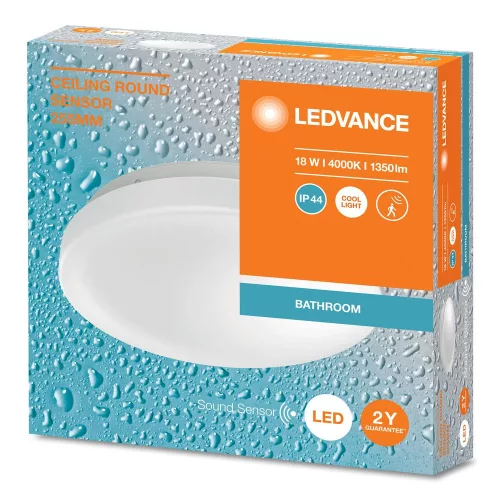 LED Mennyezeti Lámpa Felületre Szerelhető 18W 1350lm 4000K Semleges Fehér IP44 Hangérzékelővel Mennyezeti Ledvance