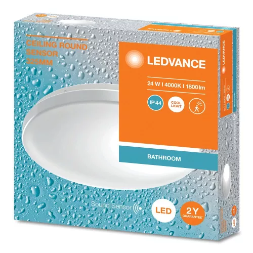 LED Mennyezeti Lámpa Felületre Szerelhető 24W 1800lm 4000K Semleges Fehér IP44 Hangérzékelővel Mennyezeti Ledvance