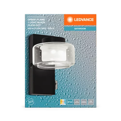 Fali Lámpa Fürdőszobai LED Lámpa 5.5W 350lm CCT Fekete IP44 Obris Ledvance