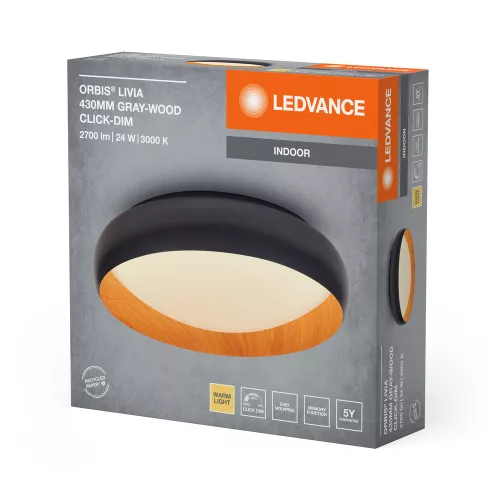 LED mennyezeti lámpatest, szabályozható 24W 3000K meleg fekete fa LEDVANCE