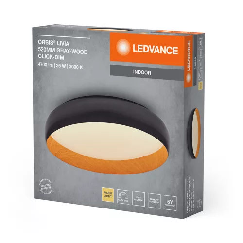 LED mennyezeti lámpatest, szabályozható 36W 3000K meleg fekete fa LEDVANCE