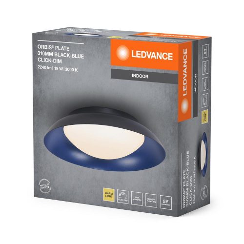 Fürdőszobai mennyezeti lámpa, felületre szerelhető, 19W, 1000lm, 3000K, meleg, fekete, kék, IP20, szabályozható fényerővel, Obris Ledvance