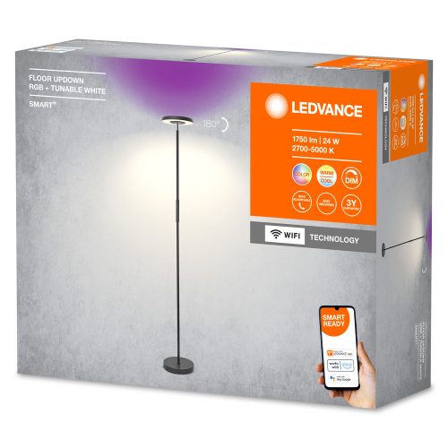 LED állólámpa, álló, 24W, 850lm, RGB CCT, szabályozható fényerővel, állítható, fekete, SMART+ WiFi, mosógép, Luminare Ledvance