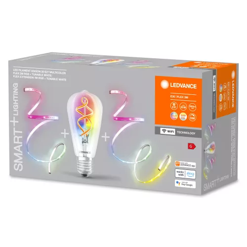 Izzó + LED-szalag szett 8.5W 550lm 110° RGB CCT szabályozható izzószálas SMART+ WiFi intelligens csomag Ledvance