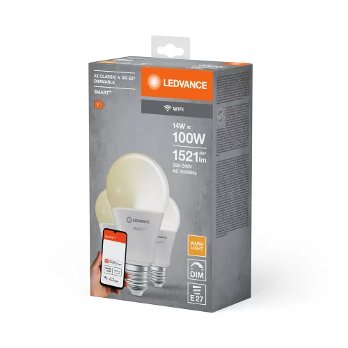 LED izzó E27 14W = 100W 1521lm Szabályozható SMART+ WiFi Classic Ledvance